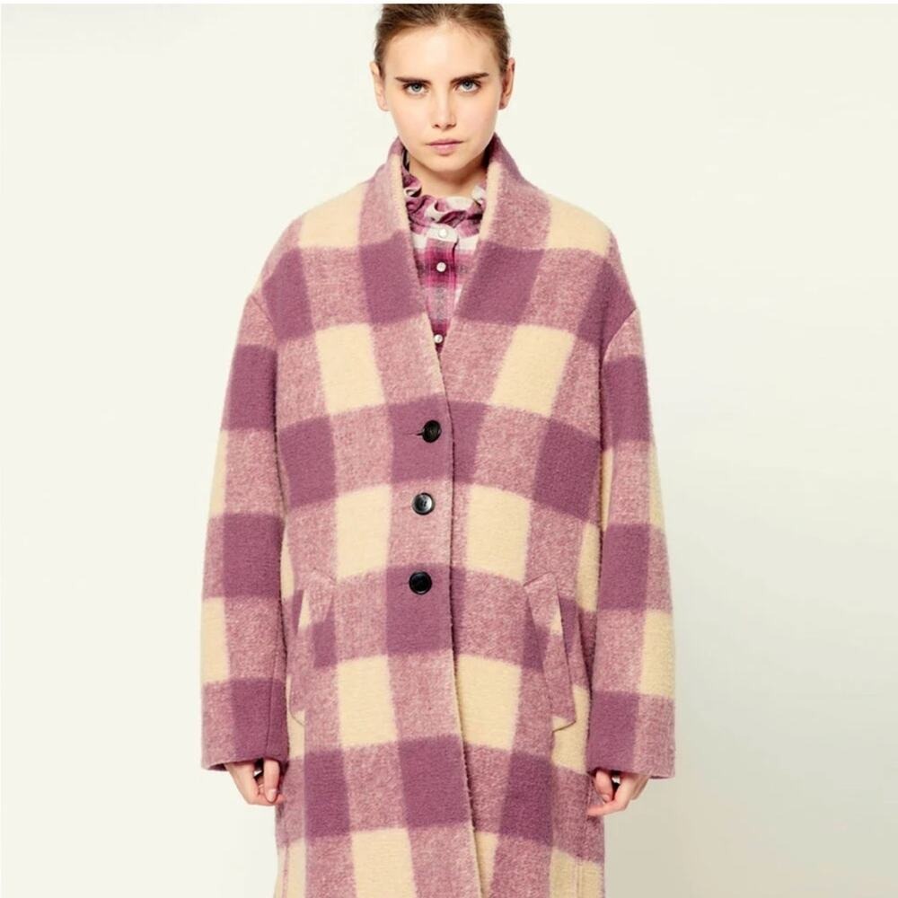 Isabel Marant Etoile Gabriel Fontizi Blanket Gingham Plaid Coat in Rosewood 34 - Picture 2 of 13